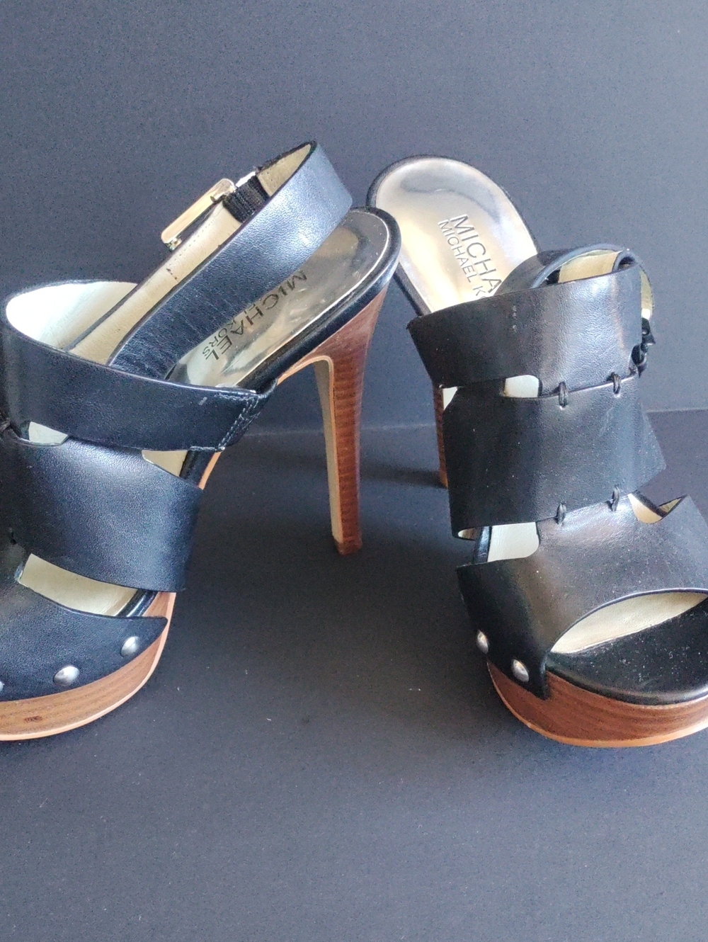 Michael Kors Black Leather Platform Slingback Heels